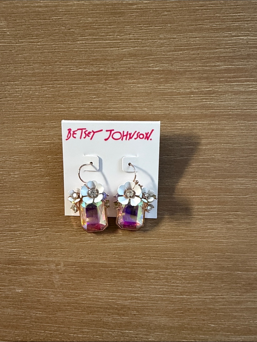 Betsey Johnson Iridescent Pink & Gold Floral Drop Earrings